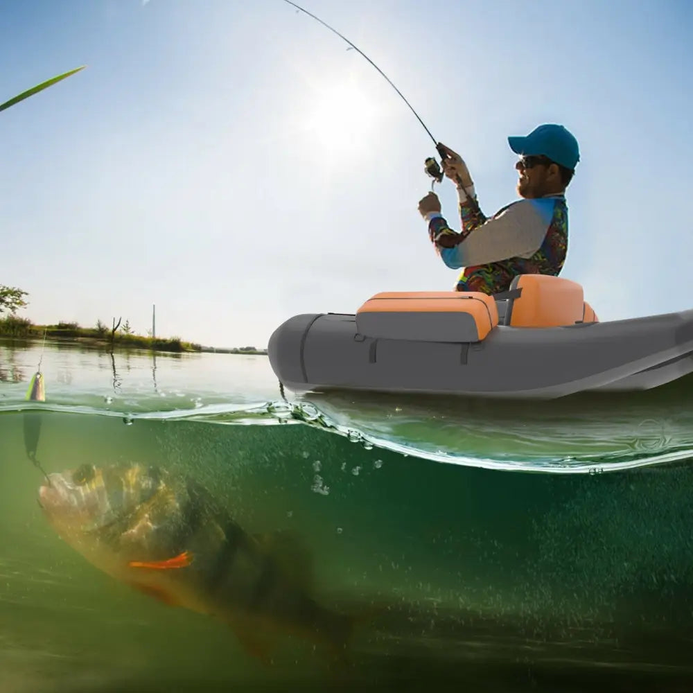 Inflatable Fishing Float Tube with Pump Storage Pockets and Fish Ruler-Gray - Gray - Surfing