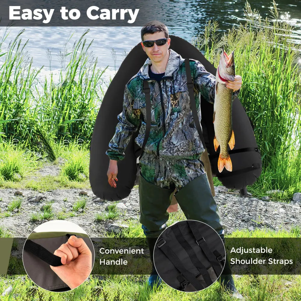 Inflatable Fishing Float Tube with Shoulder Straps and Storage for Angling-Green - Green - Water Sports