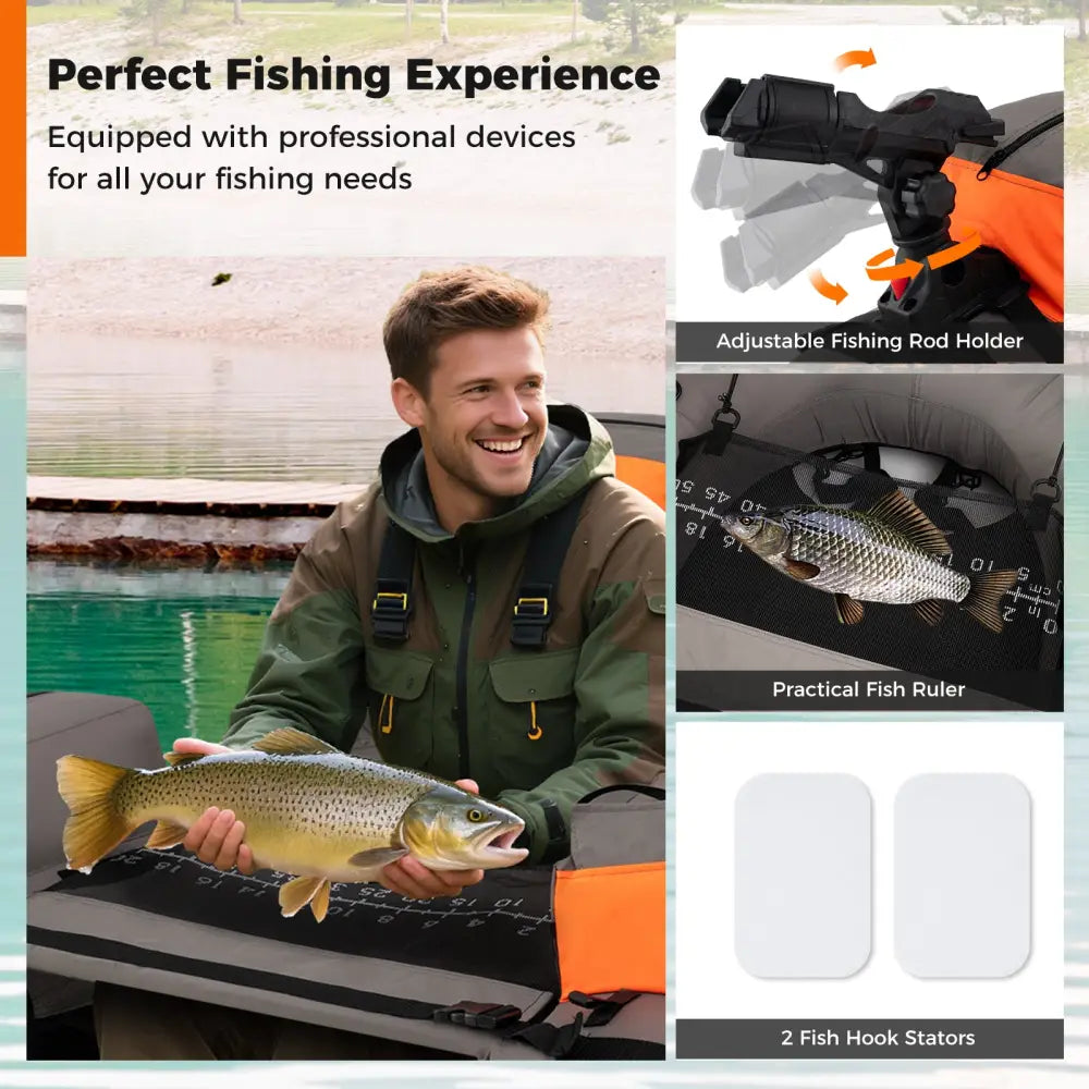 Inflatable Fishing Float Tube with Shoulder Straps and Storage for Angling-Orange - Orange - Water Sports