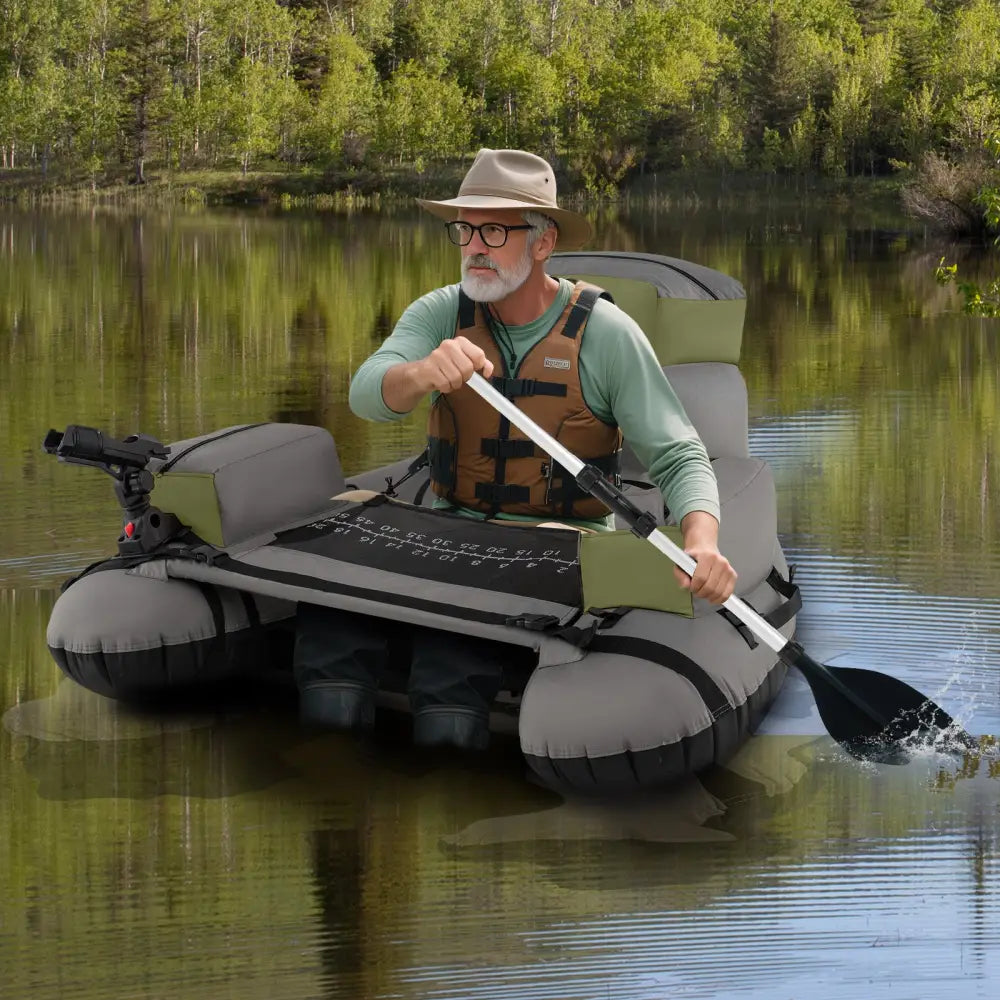 Inflatable Fishing Float Tube with Shoulder Straps and Storage for Angling-Green - Green - Water Sports
