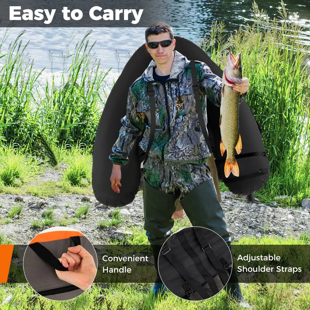 Inflatable Fishing Float Tube with Shoulder Straps and Storage for Angling-Orange - Orange - Water Sports