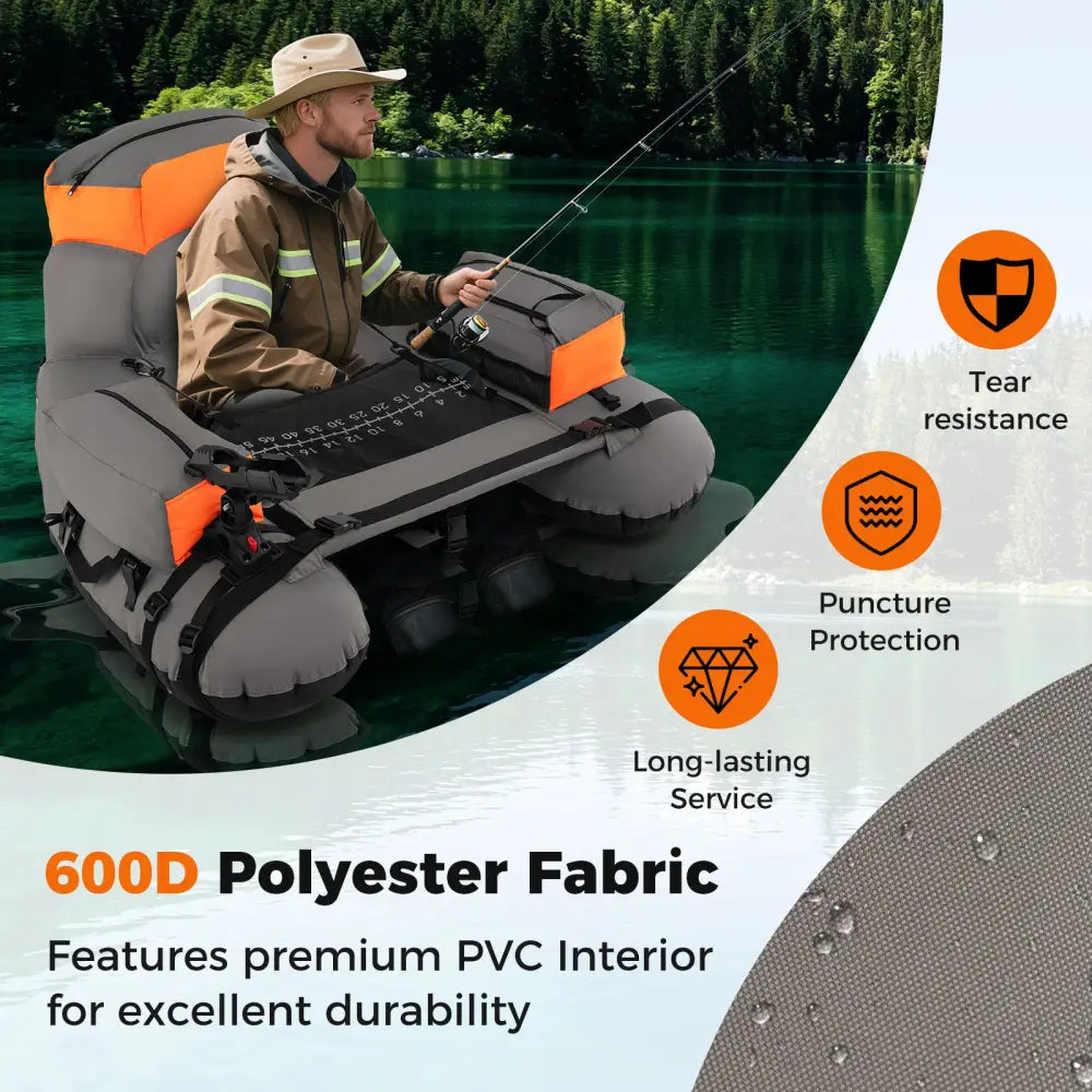 Inflatable Fishing Float Tube with Shoulder Straps and Storage for Angling-Orange - Orange - Water Sports