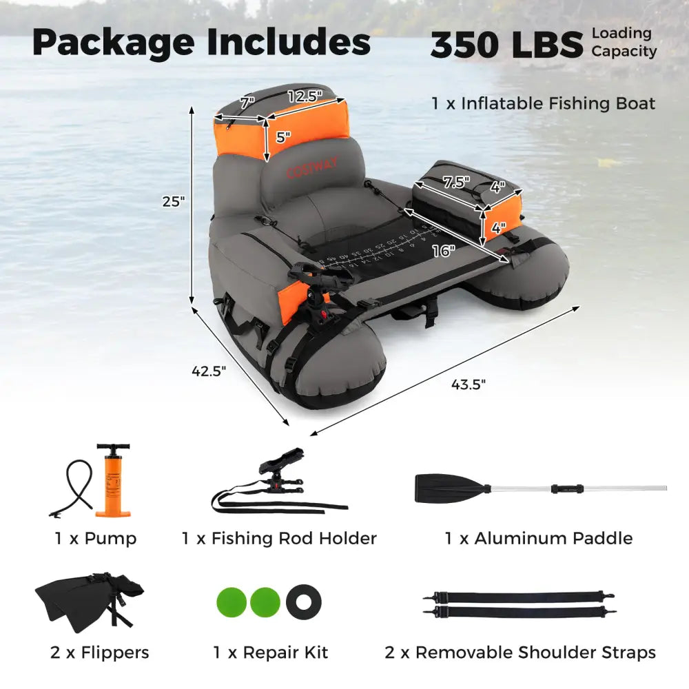 Inflatable Fishing Float Tube with Shoulder Straps and Storage for Angling-Orange - Orange - Water Sports