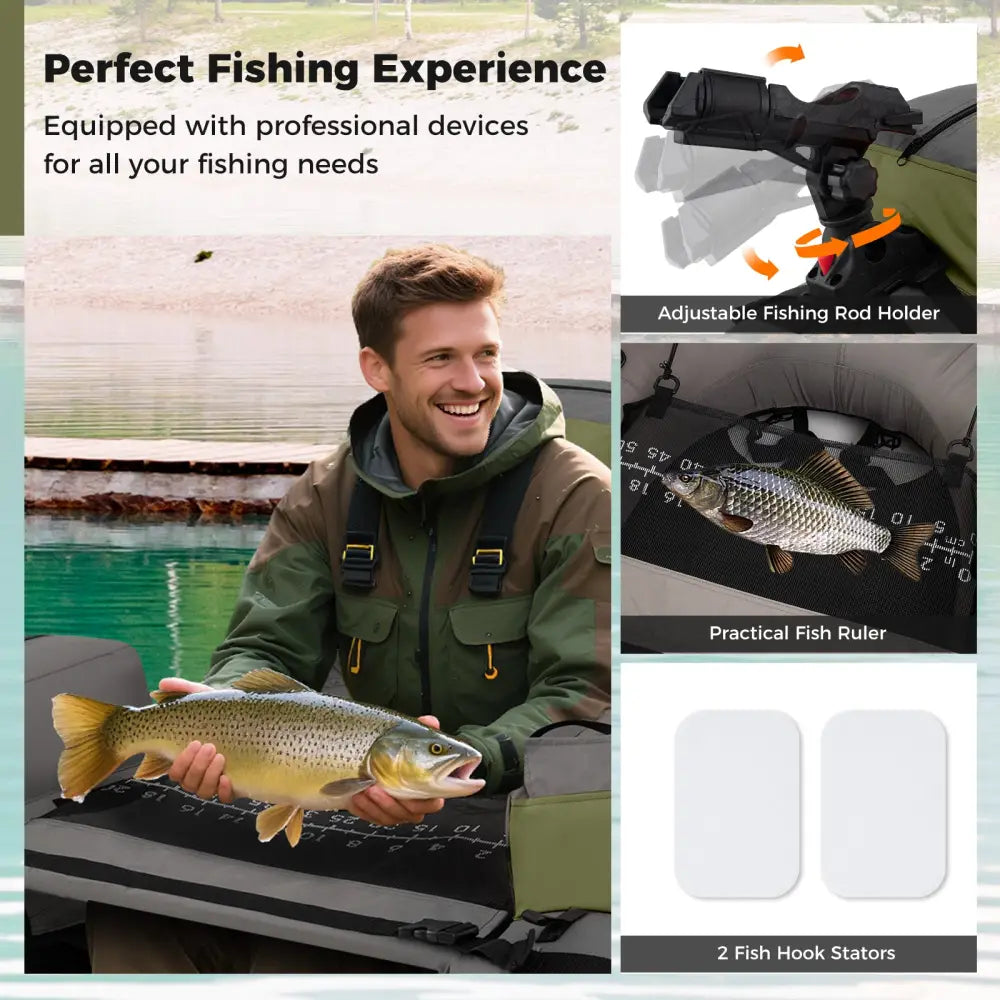 Inflatable Fishing Float Tube with Shoulder Straps and Storage for Angling-Green - Green - Water Sports