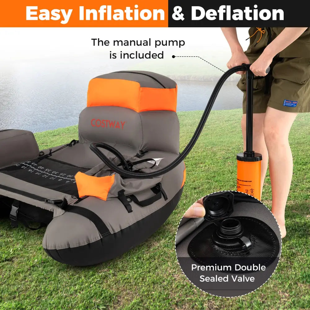 Inflatable Fishing Float Tube with Shoulder Straps and Storage for Angling-Orange - Orange - Water Sports