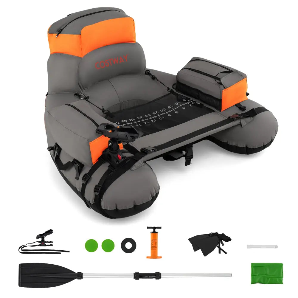 Inflatable Fishing Float Tube with Shoulder Straps and Storage for Angling-Orange - Orange - Water Sports