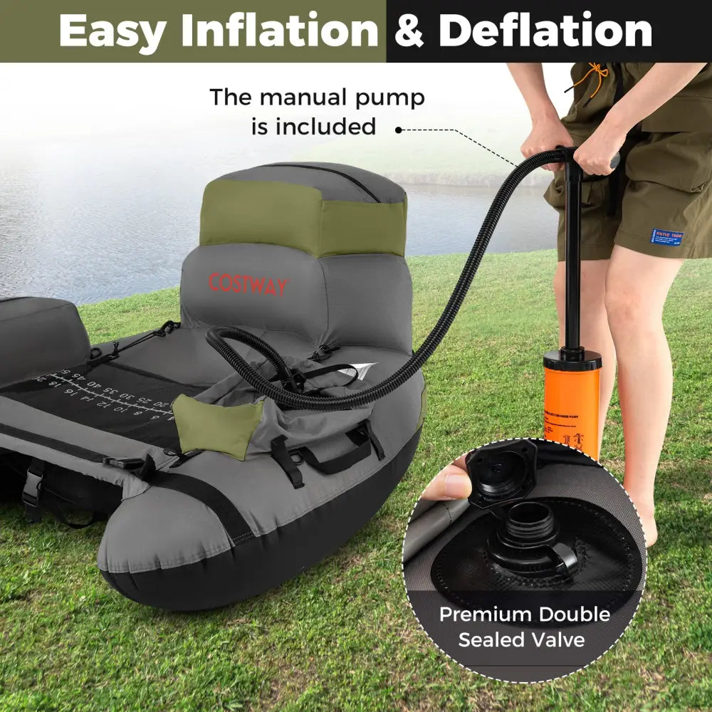Inflatable Fishing Float Tube with Shoulder Straps and Storage for Angling-Green - Green - Water Sports