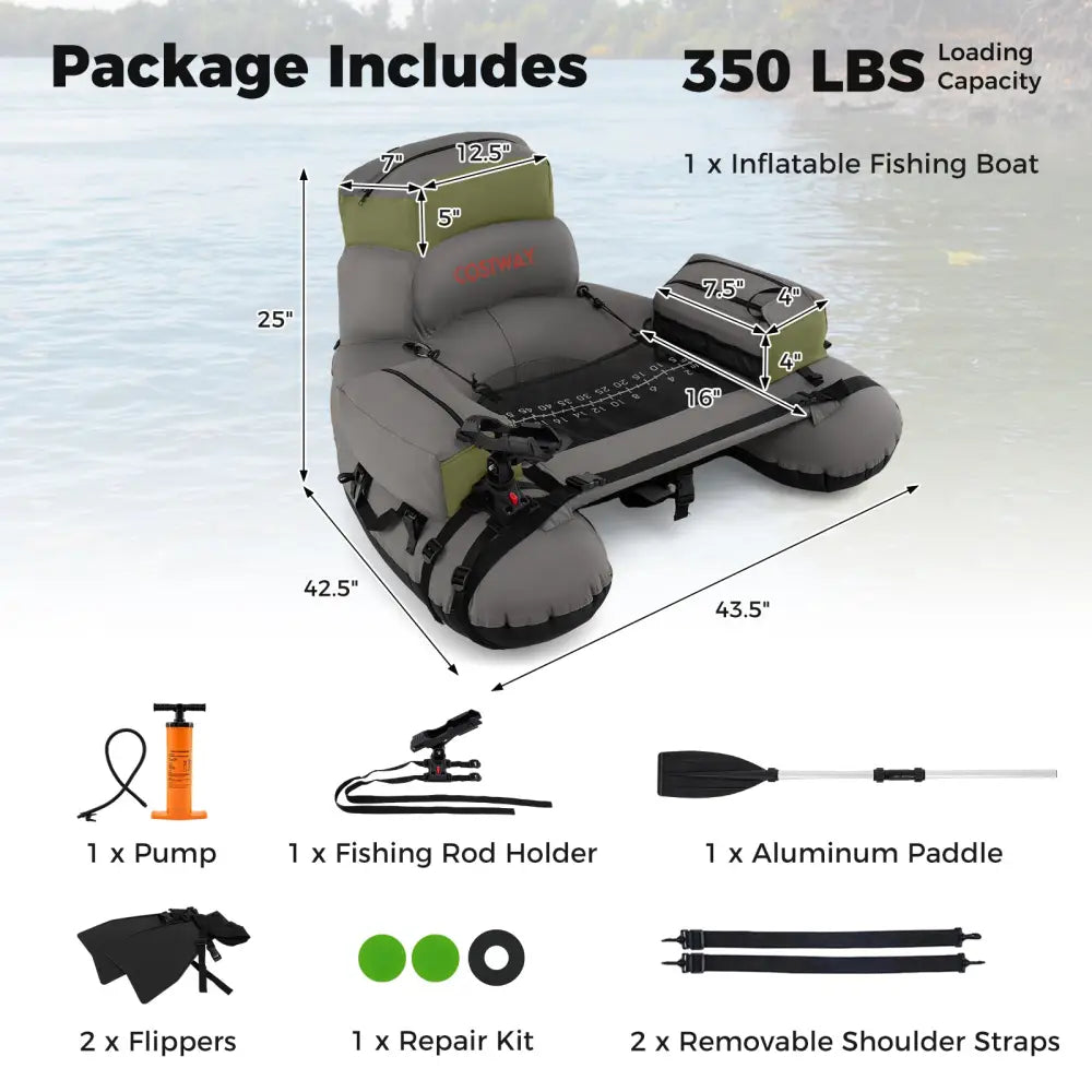 Inflatable Fishing Float Tube with Shoulder Straps and Storage for Angling-Green - Green - Water Sports