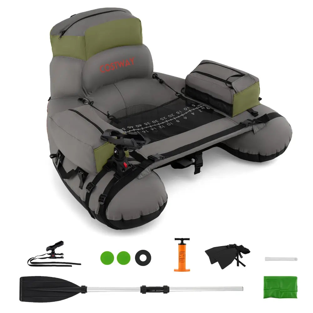 Inflatable Fishing Float Tube with Shoulder Straps and Storage for Angling-Green - Green - Water Sports