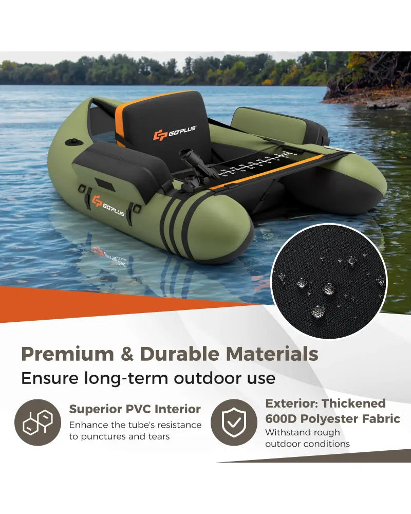 Inflatable Fishing Float Tube with Storage Pockets and Fish Ruler-Green - Green - Surfing