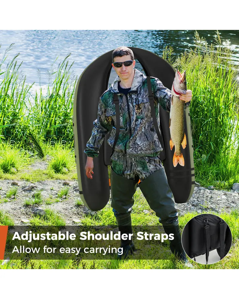 Inflatable Fishing Float Tube with Storage Pockets and Fish Ruler-Green - Green - Surfing
