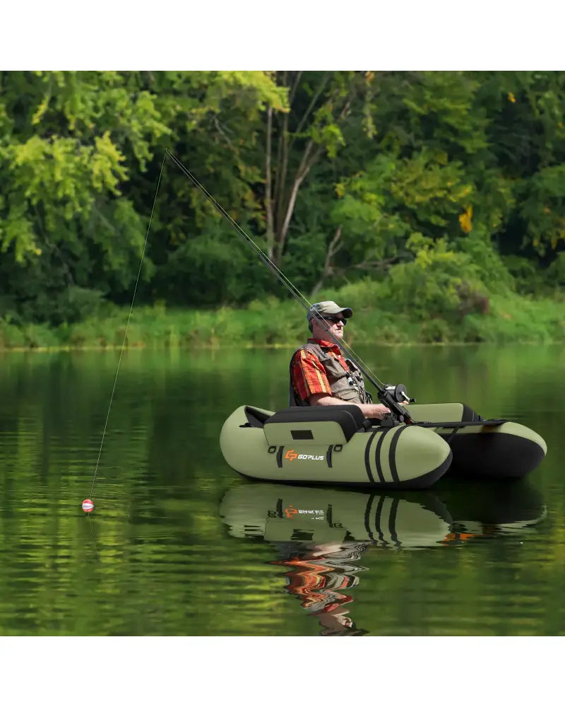 Inflatable Fishing Float Tube with Storage Pockets and Fish Ruler-Green - Green - Surfing