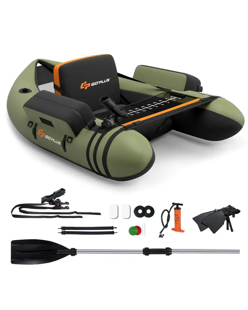 Inflatable Fishing Float Tube with Storage Pockets and Fish Ruler-Green - Green - Surfing