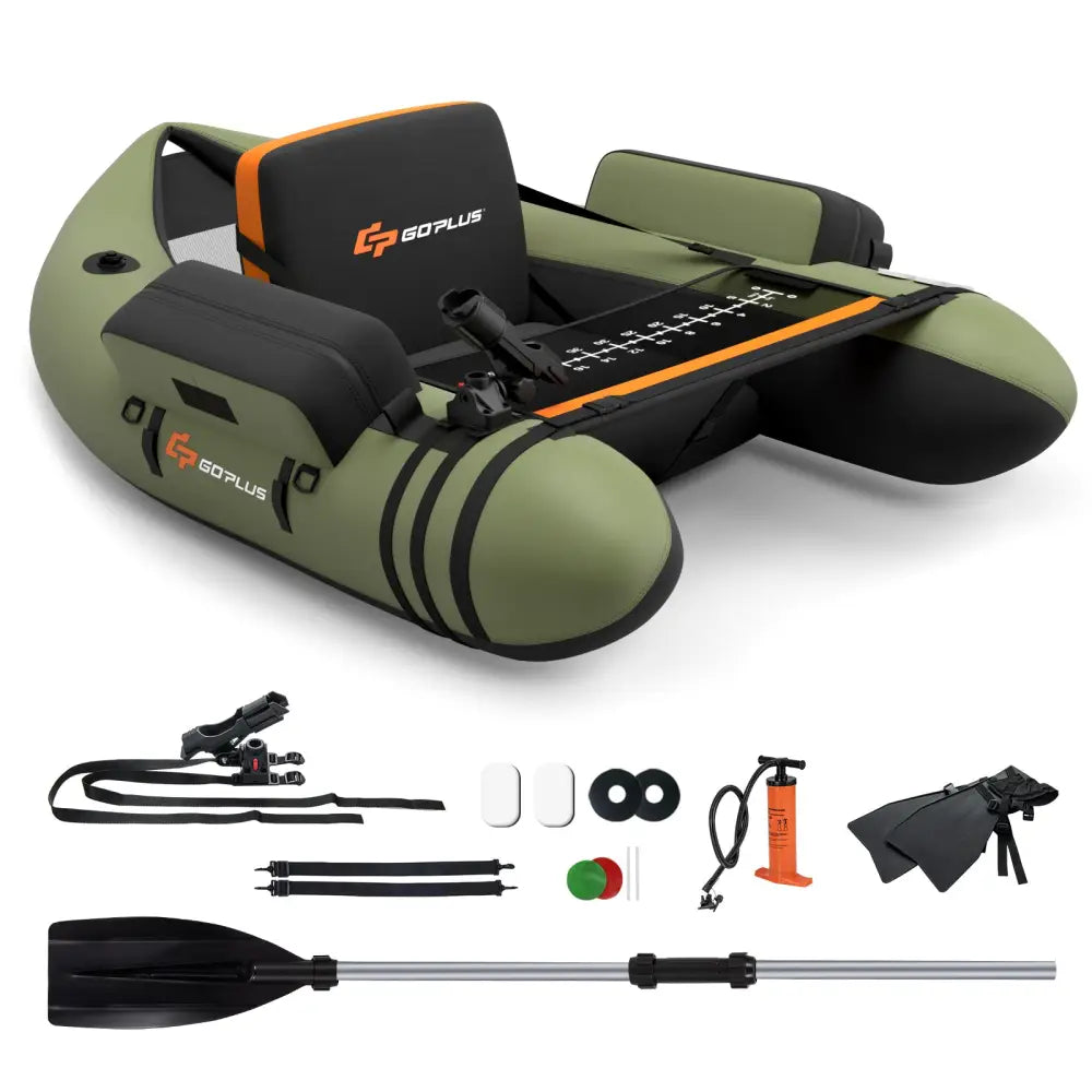 Inflatable Fishing Float Tube with Storage Pockets and Fish Ruler-Green - Green - Surfing