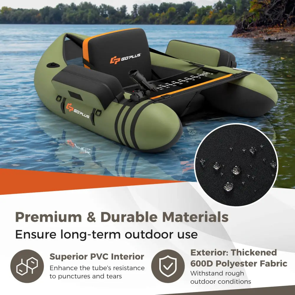 Inflatable Fishing Float Tube with Storage Pockets and Fish Ruler-Green - Green - Surfing