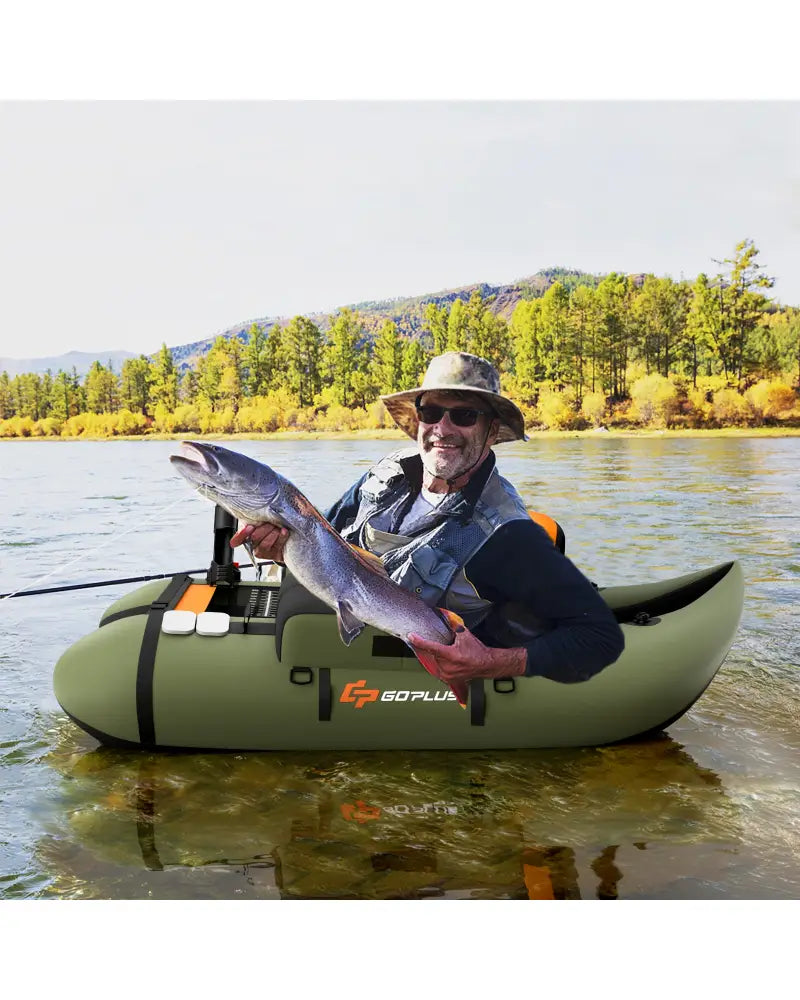 Inflatable Fishing Float Tube with Storage Pockets and Fish Ruler-Green - Green - Surfing