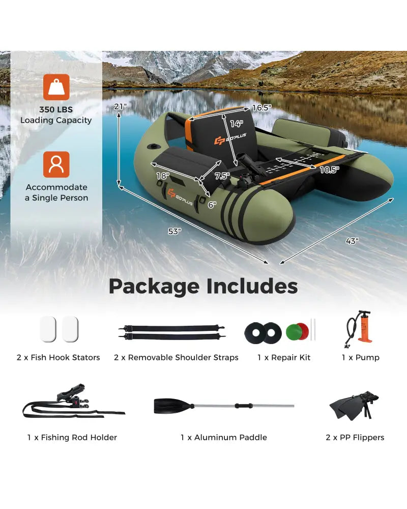 Inflatable Fishing Float Tube with Storage Pockets and Fish Ruler-Green - Green - Surfing
