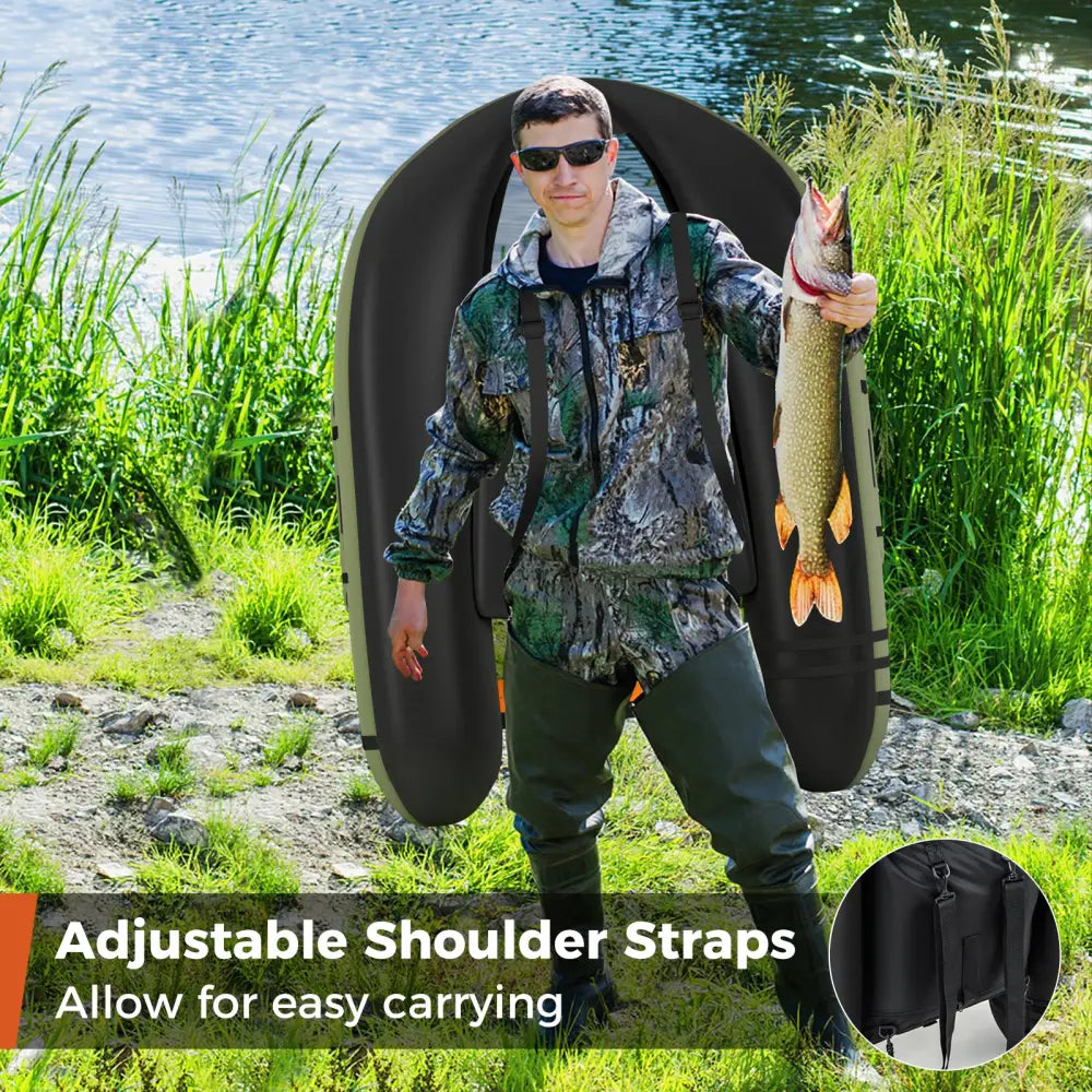 Inflatable Fishing Float Tube with Storage Pockets and Fish Ruler-Green - Green - Surfing