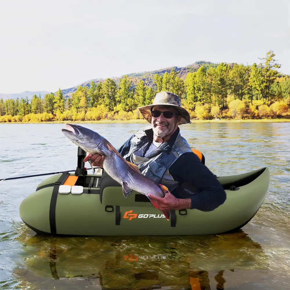 Inflatable Fishing Float Tube with Storage Pockets and Fish Ruler-Green - Green - Surfing