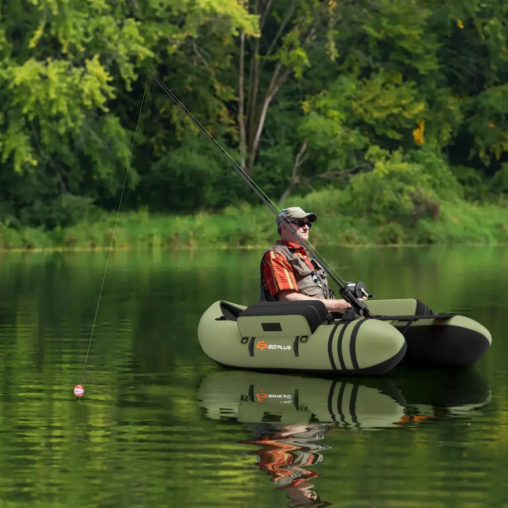 Inflatable Fishing Float Tube with Storage Pockets and Fish Ruler-Green - Green - Surfing