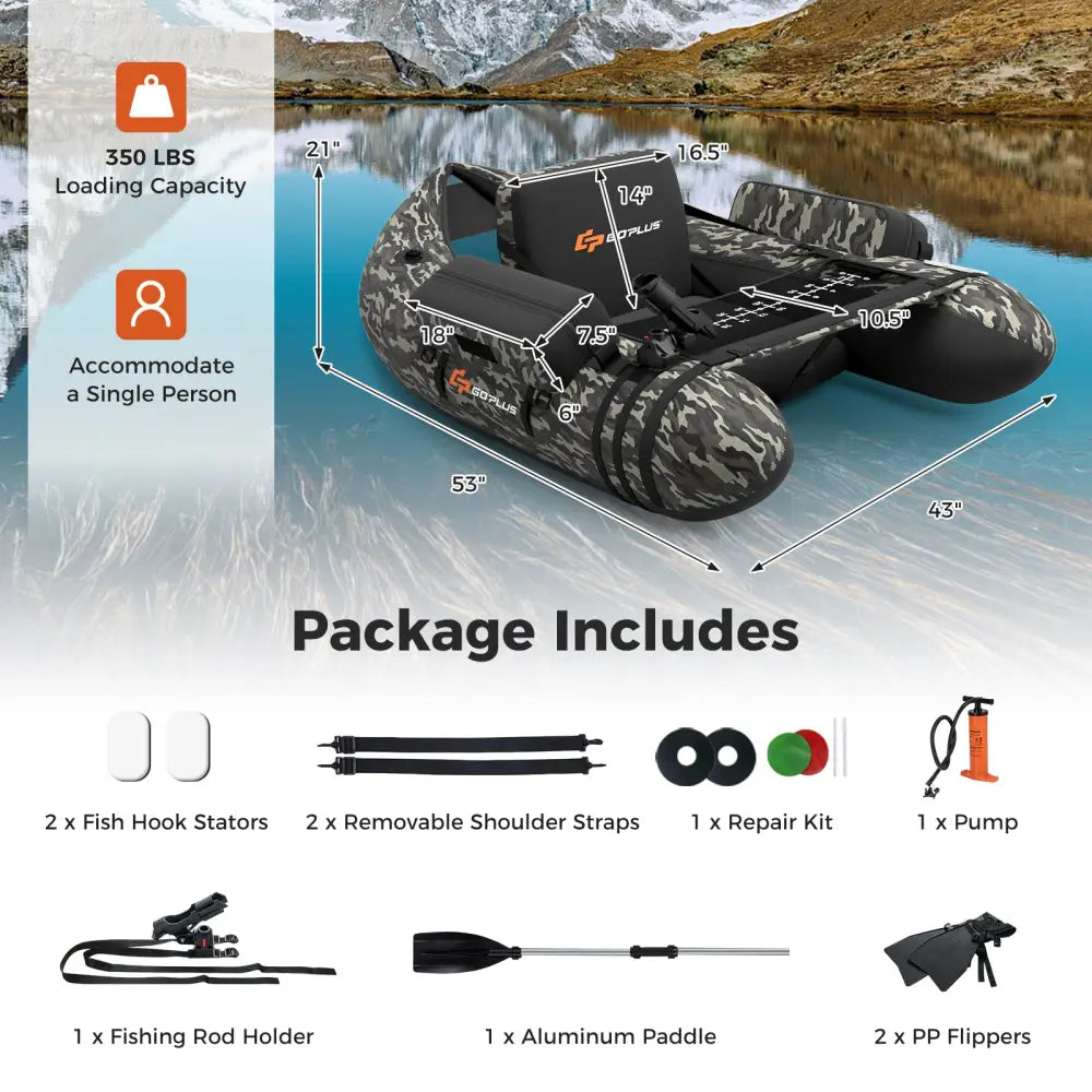 Inflatable Fishing Float with Adjustable Straps and Storage Pockets-Camouflage - Camouflage - Surfing