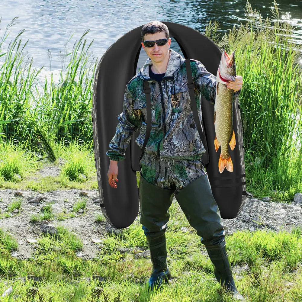 Inflatable Fishing Float with Adjustable Straps and Storage Pockets-Camouflage - Camouflage - Surfing