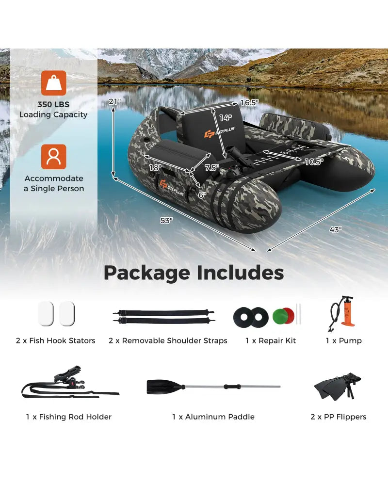 Inflatable Fishing Float with Adjustable Straps and Storage Pockets-Camouflage - Camouflage - Surfing
