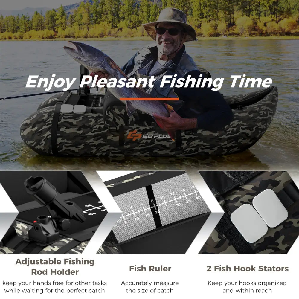 Inflatable Fishing Float with Adjustable Straps and Storage Pockets-Camouflage - Camouflage - Surfing