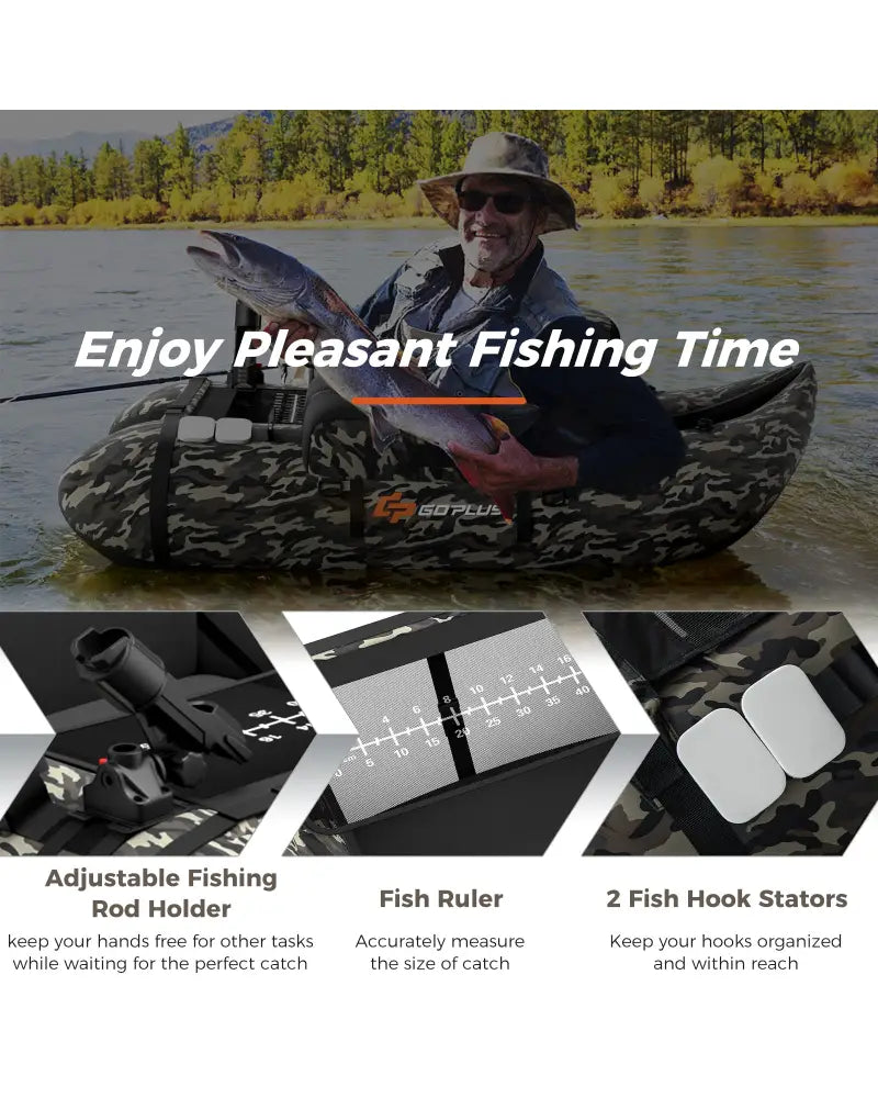 Inflatable Fishing Float with Adjustable Straps and Storage Pockets-Camouflage - Camouflage - Surfing