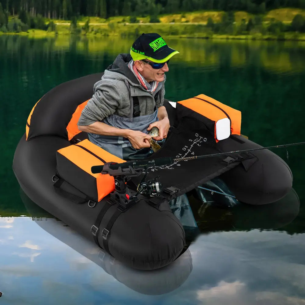 Inflatable Float Tube with Adjustable Fishing Rod Holder and Fish Hook Stator-Orange - Orange - Water Sports