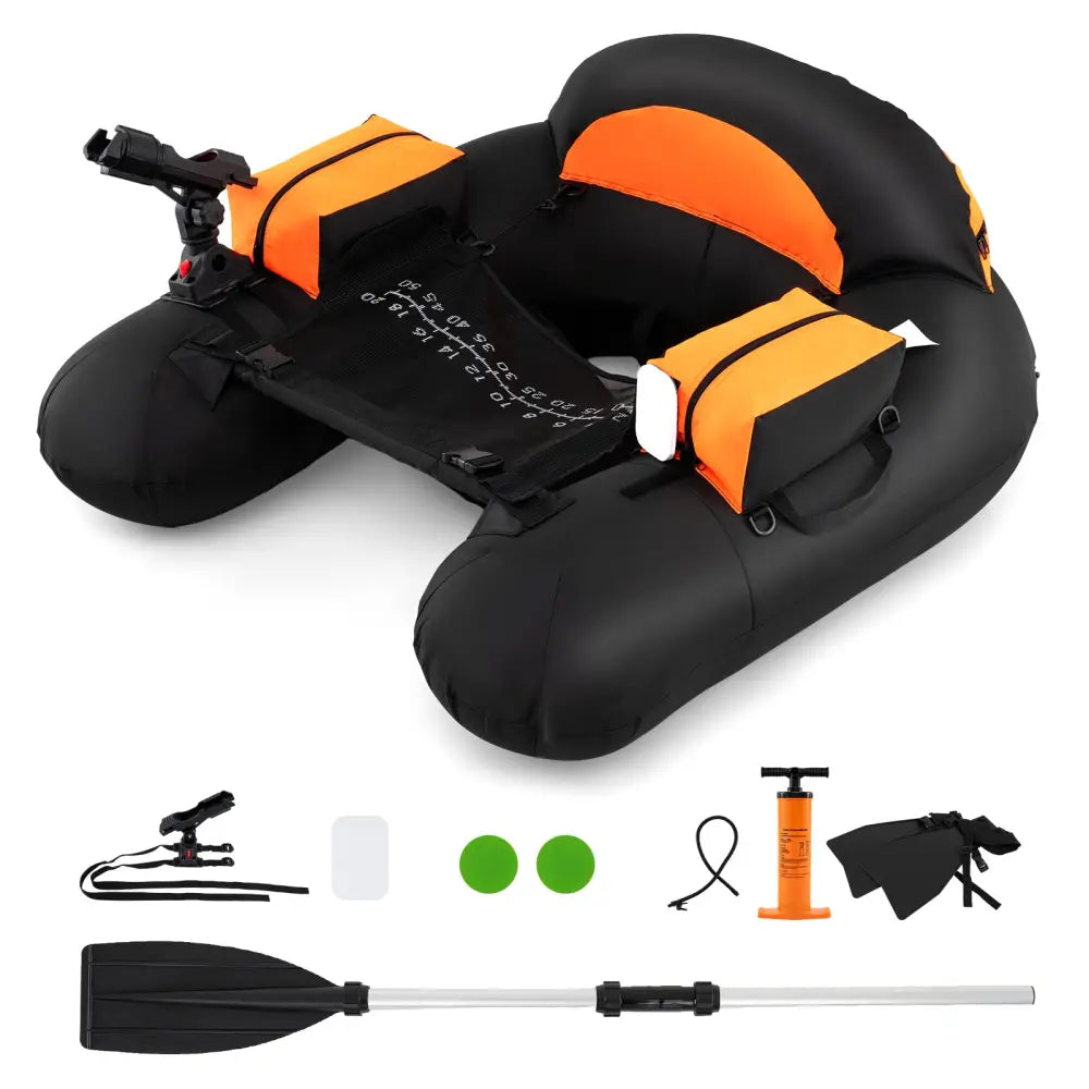 Inflatable Float Tube with Adjustable Fishing Rod Holder and Fish Hook Stator-Orange - Orange - Water Sports