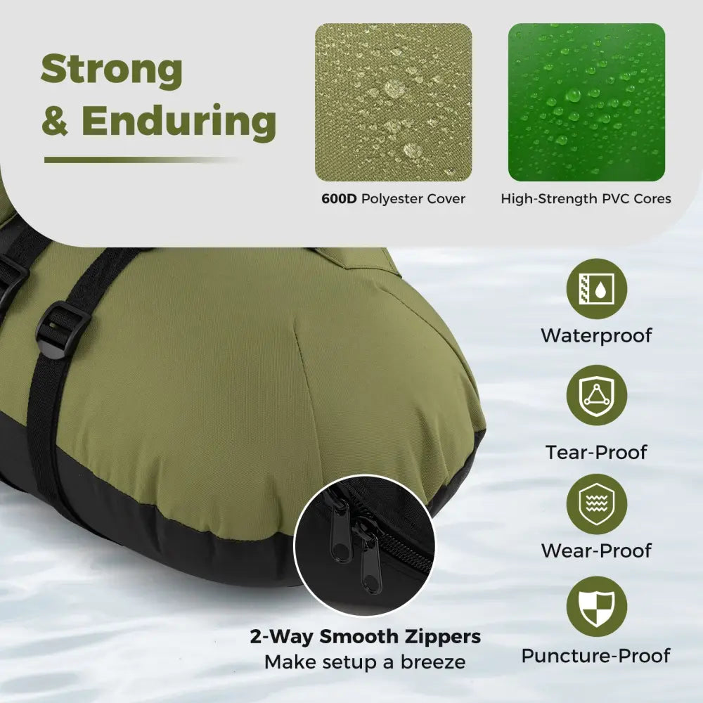 Inflatable Float Tube with Adjustable Fishing Rod Holder and Fish Hook Stator-Green - Green - Water Sports