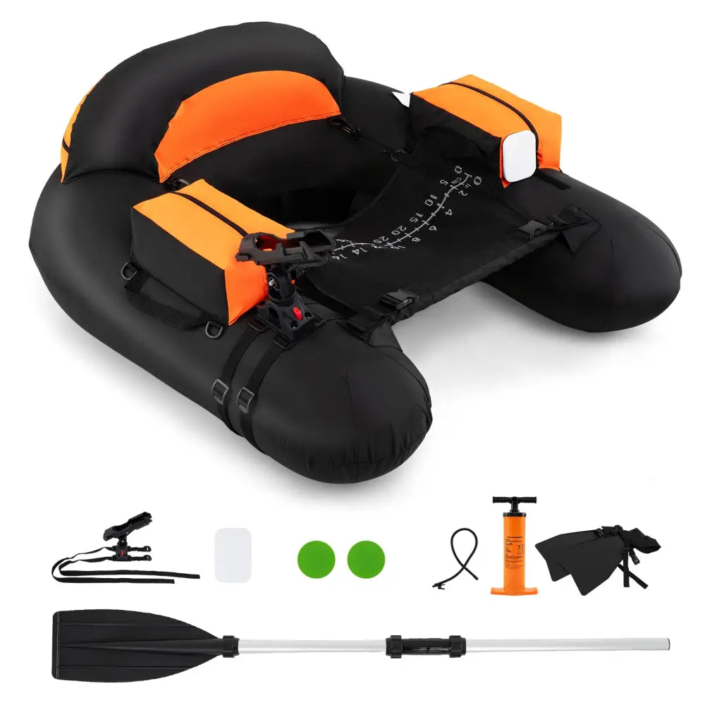 Inflatable Float Tube with Adjustable Fishing Rod Holder and Fish Hook Stator-Orange - Orange - Water Sports