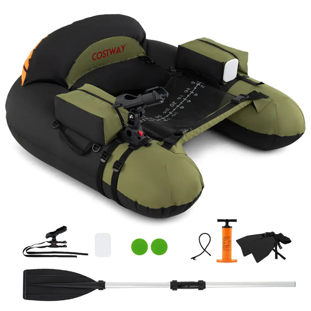 Inflatable Float Tube with Adjustable Fishing Rod Holder and Fish Hook Stator-Green - Green - Water Sports
