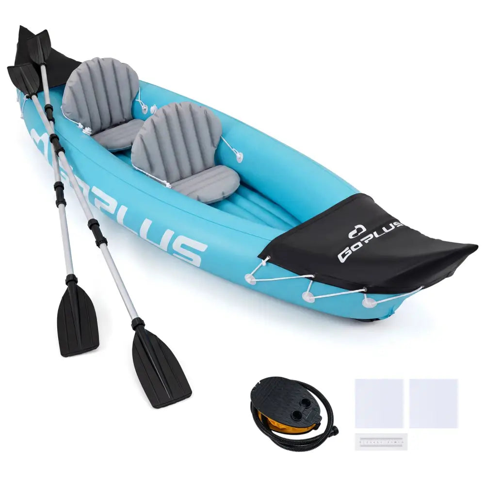 Inflatable Kayak 2 Person Heavy Duty Tandem Touring Kayak with Aluminum Paddles-Blue - Blue - Water Sports