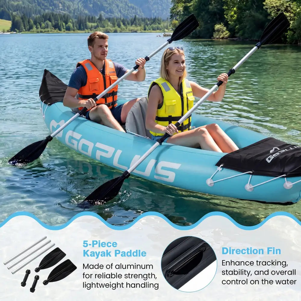 Inflatable Kayak 2 Person Heavy Duty Tandem Touring Kayak with Aluminum Paddles-Blue - Blue - Water Sports