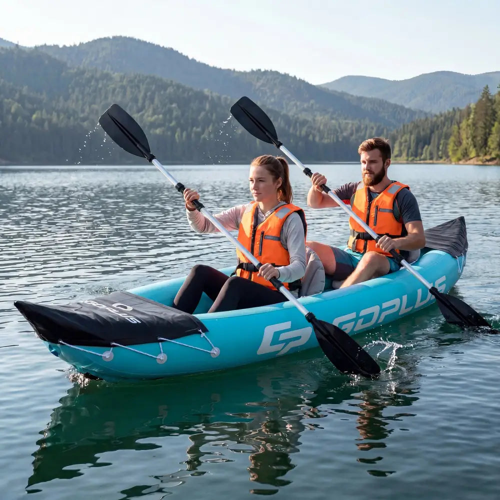 Inflatable Kayak 2 Person Heavy Duty Tandem Touring Kayak with Aluminum Paddles-Blue - Blue - Water Sports
