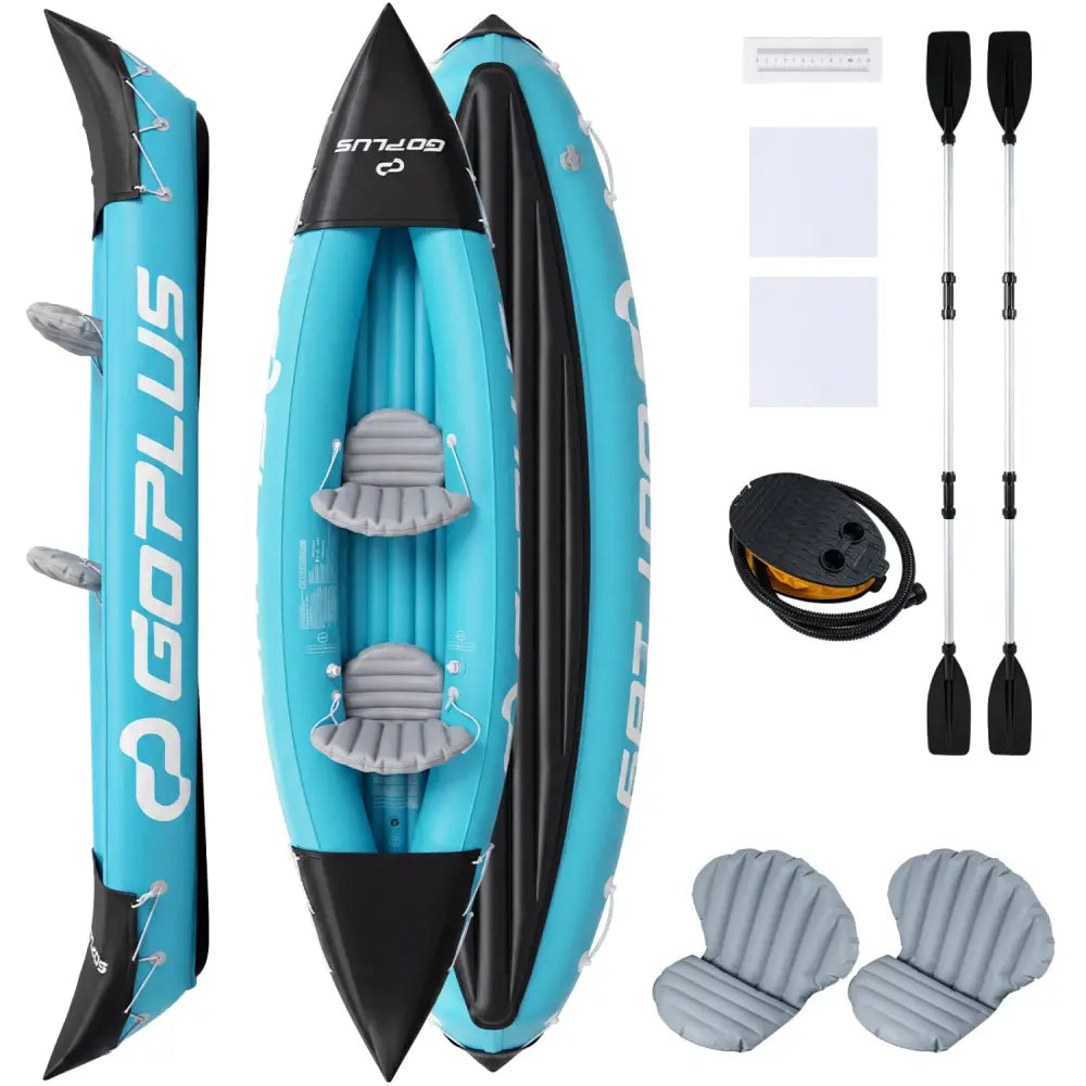 Inflatable Kayak 2 Person Heavy Duty Tandem Touring Kayak with Aluminum Paddles-Blue - Blue - Water Sports