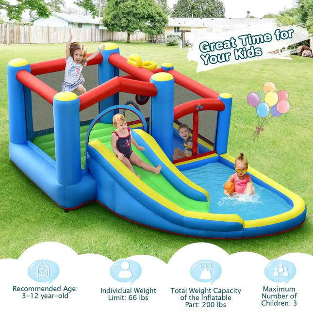 Inflatable Kids Water Slide Bounce Castle with 480W Blower - Inflatable Water Slides