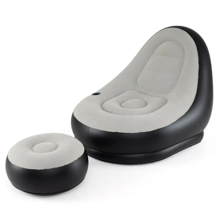 Inflatable Lounge Sofa with Ottoman Portable Air Sofa for Adults with Flocked Surface-Grey - Gray - Outdoor Seating &