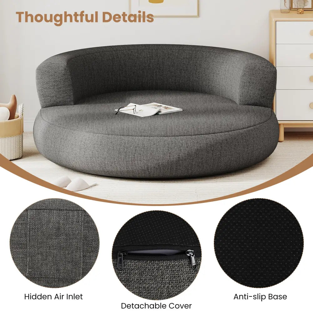 Inflatable Lounger Air Sofa with Detachable Cover-Gray - Gray - Camping Furniture