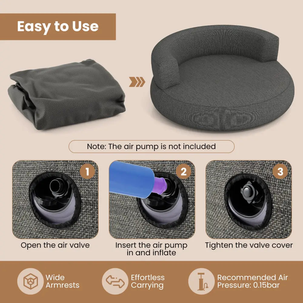 Inflatable Lounger Air Sofa with Detachable Cover-Gray - Gray - Camping Furniture