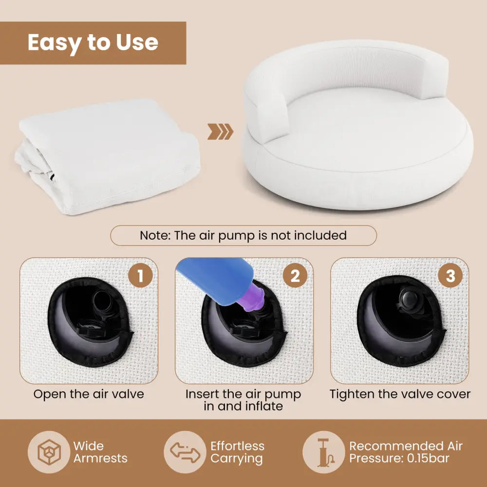 Inflatable Lounger Air Sofa with Detachable Cover-White - White - Camping Furniture