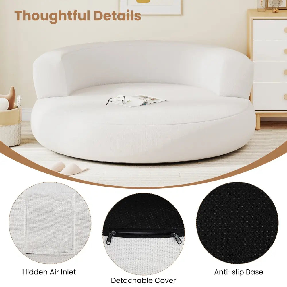 Inflatable Lounger Air Sofa with Detachable Cover-White - White - Camping Furniture
