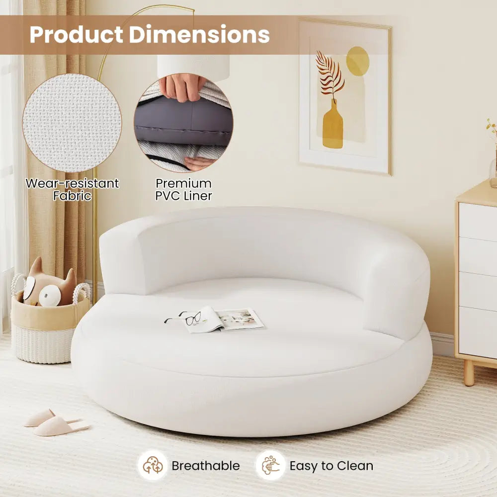 Inflatable Lounger Air Sofa with Detachable Cover-White - White - Camping Furniture
