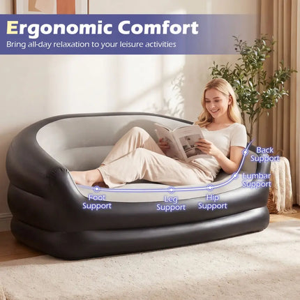 Inflatable Loveseat Couch Portable and Foldable 2-Seater Air Sofa for Adults with Flocked Surface-Grey - Gray - Outdoor