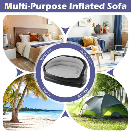 Inflatable Loveseat Couch Portable and Foldable 2-Seater Air Sofa for Adults with Flocked Surface-Grey - Gray - Outdoor