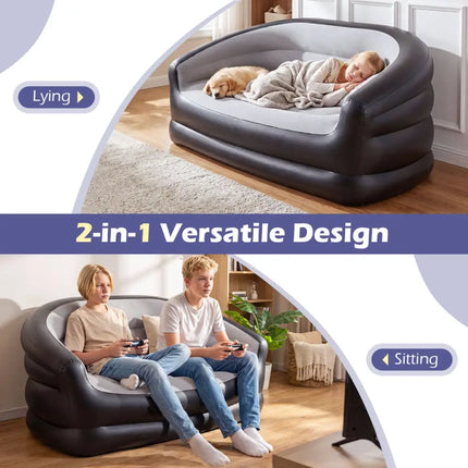 Inflatable Loveseat Couch Portable and Foldable 2-Seater Air Sofa for Adults with Flocked Surface-Grey - Gray - Outdoor