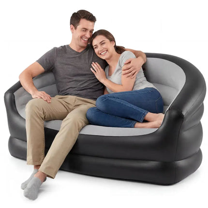 Inflatable Loveseat Couch Portable and Foldable 2-Seater Air Sofa for Adults with Flocked Surface-Grey - Gray - Outdoor