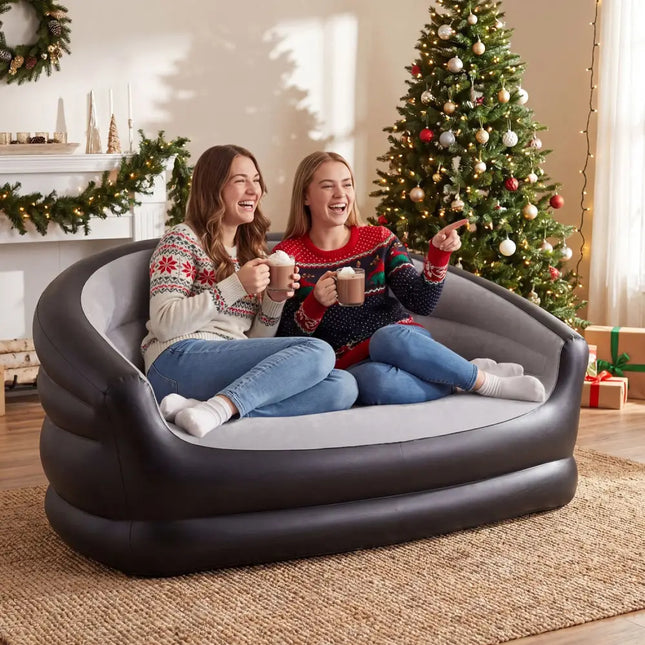 Inflatable Loveseat Couch Portable and Foldable 2-Seater Air Sofa for Adults with Flocked Surface-Grey - Gray - Outdoor